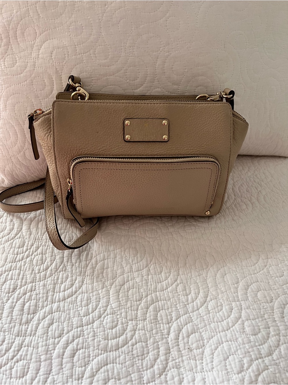 Kate Spade Taupe Crossbody Shoulder Bag with Front Zip Pocket